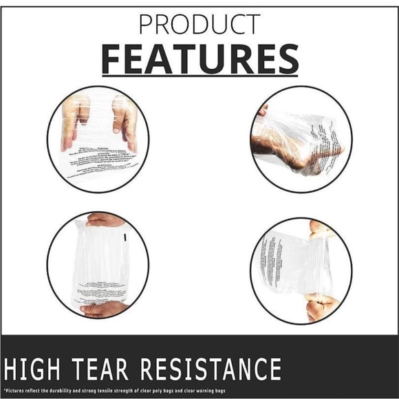 100 8x10 Clear Poly Bags Self Sealing Poly Mailers with Warning - Picture 3 of 3